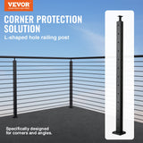 VEVOR Cable Railing Post, 42" x 1" x 2" Steel L-Shaped Hole Corner Railing Post, 12 Pre-Drilled Holes, SUS304 Stainless Steel Cable Rail Post with