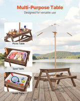 VEVOR Picnic Table Wooden Tables and Bench Set Umbrella Garden Indoor Outdoor - 45-Degree Angle