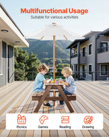 VEVOR Picnic Table Wooden Tables and Bench Set Umbrella Garden Indoor Outdoor