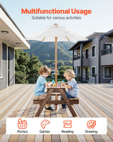 VEVOR Picnic Table Wooden Tables and Bench Set Umbrella Garden Indoor Outdoor - Rear View