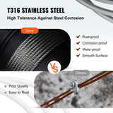 VEVOR 1/8 Stainless Steel Cable Railing 500ft, Wire Rope 316 Marine Grade, Braided Aircraft Cable 7x7 Strands Construction for Deck Rail Balusters