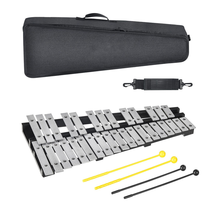 32 Note Glockenspiel Xylophone Bell Kit, Percussion Instrument with Mallets, Drum Sticks and Carrying Bag, Professional Glockenspiel Xylophone Percussion Instrument Set for Adults & Students