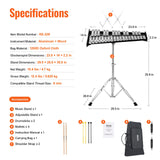 VEVOR 32 Note Glockenspiel Xylophone Bell Kit, Professional Percussion Instrument Set with Mallets, Drum Sticks, Music Stand, Adjustable Stand and Carrying Bag for Students & Adults - Close-Up Angle