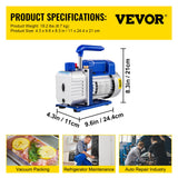 VEVOR 3CFM 84 L/M 1-Stage, Refrigerant Vacuum Pump Refrigeration Gauges A/C Air Conditioning 1440 RPM 1/4 HP, 3 pcs hoses 800 PSI Refrigeration Gauges - Close-Up Angle