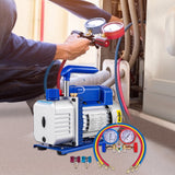 VEVOR 3CFM 84 L/M 1-Stage, Refrigerant Vacuum Pump Refrigeration Gauges A/C Air Conditioning 1440 RPM 1/4 HP, 3 pcs hoses 800 PSI Refrigeration Gauges - Low Angle