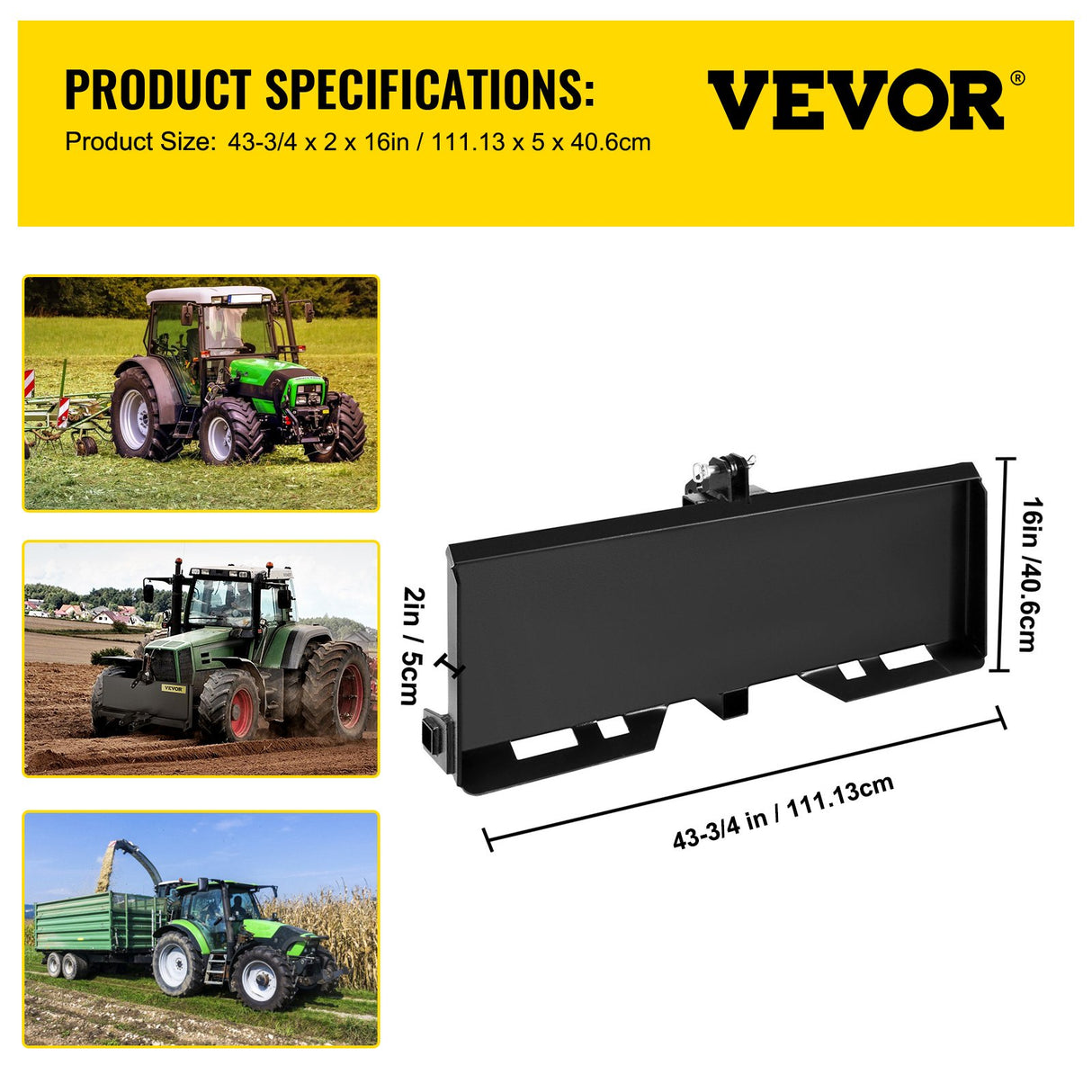 VEVOR 3 Point Attachment Adapter Skid Steer Trailer Hitch Front Loader Case