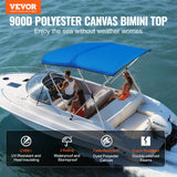 VEVOR 3 Bow Bimini Top Boat Cover, 900D Polyester Canopy with 1" Aluminum Alloy Frame, Waterproof and Sun Shade, Includes Storage Boot, 2 Support