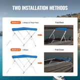 VEVOR 3 Bow Bimini Top Boat Cover, 900D Polyester Canopy with 1" Aluminum Alloy Frame, Waterproof and Sun Shade, Includes Storage Boot, 2 Support