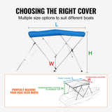 VEVOR 3 Bow Bimini Top Boat Cover, 900D Polyester Canopy with 1" Aluminum Alloy Frame, Waterproof and Sun Shade, Includes Storage Boot, 2 Support