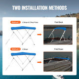 VEVOR 3 Bow Bimini Top Boat Cover, 900D Polyester Canopy with 1" Aluminum Alloy Frame, Waterproof and Sun Shade, Includes Storage Boot, 2 Support