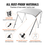 VEVOR 3 Bow Bimini Top Boat Cover, 900D Polyester Canopy with 1" Aluminum Alloy Frame, Waterproof and Sun Shade, Includes Storage Boot, 2 Support