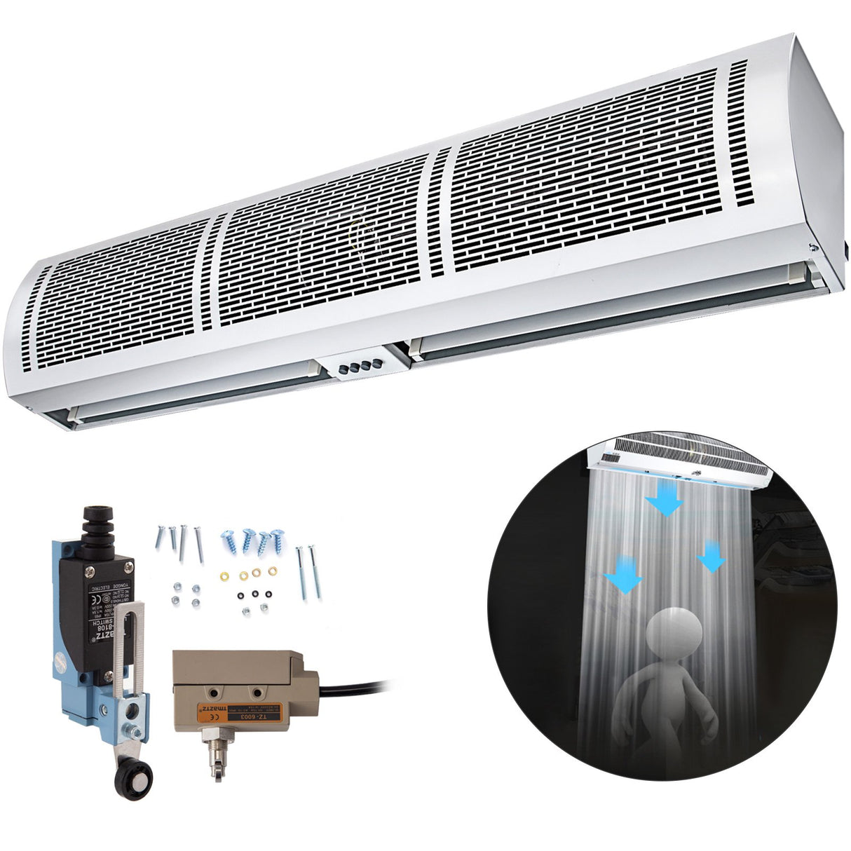 VEVOR Air Curtain, 1.2m Electric Wind Curtain with Limit Switch, Max. 2204 CFM Air Flow, 3 Speeds Control Commercial Indoor Air Curtain, Ideal for