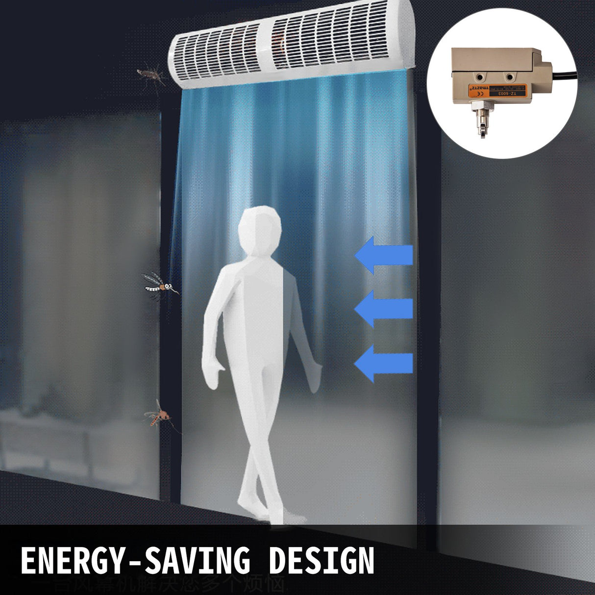 VEVOR Air Curtain, 1.2m Electric Wind Curtain with Limit Switch, Max. 2204 CFM Air Flow, 3 Speeds Control Commercial Indoor Air Curtain, Ideal for