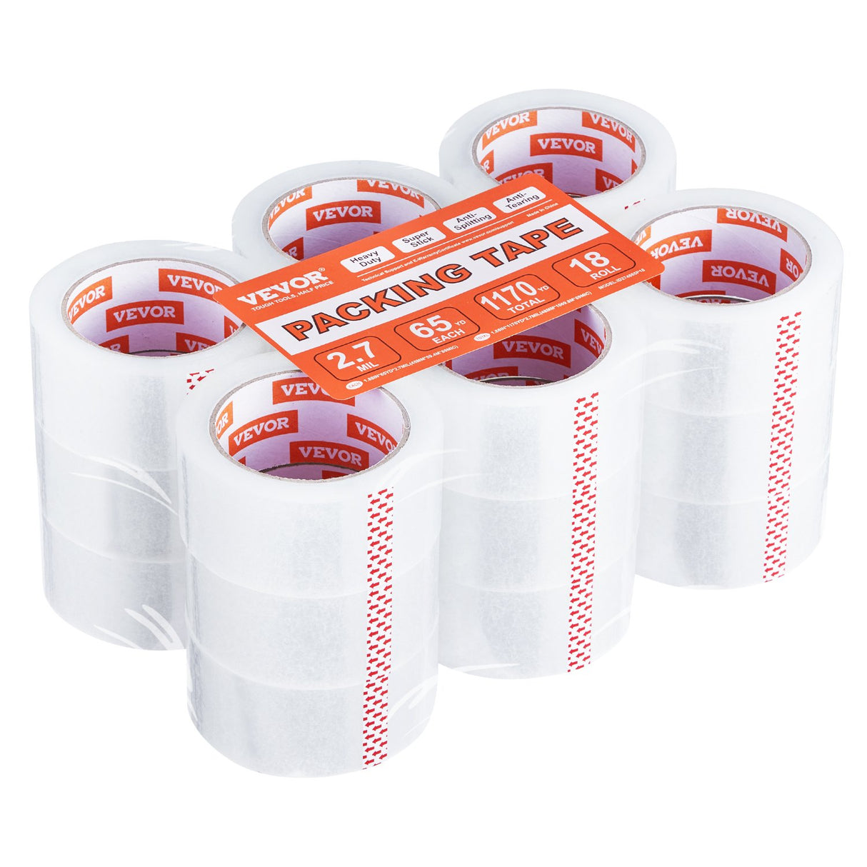 VEVOR Packing Tape 18 Rolls 65 Yards Heavy Duty Clear Packing Tapes 2.7 Mil