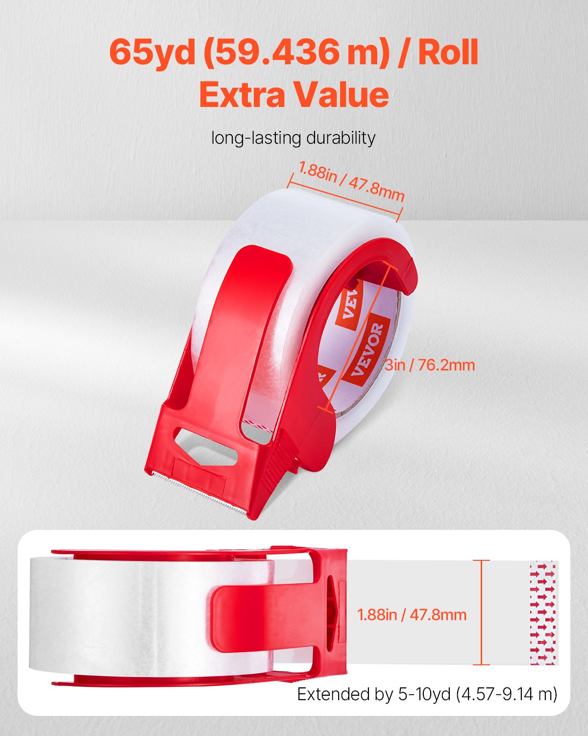 VEVOR Packing Tape 6 Rolls 65 Yards Clear Shipping Tape with Dispenser 2.7 Mil