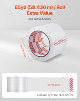 VEVOR Clear Packing Tape 6 Rolls 65 Yards Heavy Duty Clear Packing Tapes 2.7 Mil - Front View