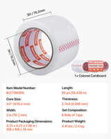 VEVOR Clear Packing Tape 6 Rolls 65 Yards Heavy Duty Clear Packing Tapes 2.7 Mil