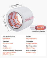 VEVOR Clear Packing Tape 6 Rolls 65 Yards Heavy Duty Clear Packing Tapes 2.7 Mil - Close-Up Angle