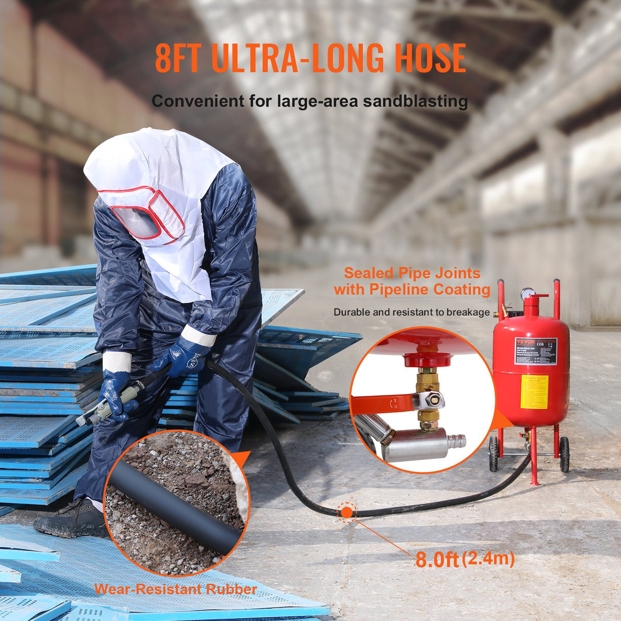 VEVOR 10Gal/40L Sandblaster Equipped w/Nozzle Shut-Off Valve Pressure Gauge Ceramic Nozzle Rubber Wheels Grit Power Sand Blasters Portable Sandblasting Equipment