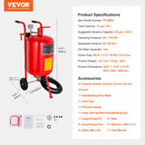 VEVOR 10Gal/40L Sandblaster Equipped w/Nozzle Shut-Off Valve Pressure Gauge Ceramic Nozzle Rubber Wheels Grit Power Sand Blasters Portable Sandblasting Equipment - Close-Up Angle