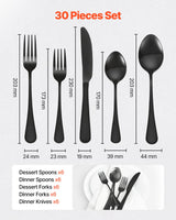 30-Piece Black Silverware Set, Food-Grade Stainless Steel Flatware Utensils for 6, Mirror Finished Cutlery Set, Dishwasher Safe Eating Tableware for Kitchen Home, Include Knife Fork Spoon