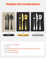 30-Piece Black Silverware Set, Food-Grade Stainless Steel Flatware Utensils for 6, Mirror Finished Cutlery Set, Dishwasher Safe Eating Tableware for Kitchen Home, Include Knife Fork Spoon