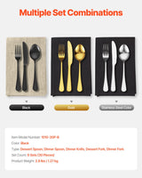 VEVOR 30-Piece Black Silverware Set, Food-Grade Stainless Steel Flatware Utensils for 6, Mirror Finished Cutlery Set, Dishwasher Safe Eating Tableware for Kitchen Home, Include Knife Fork Spoon - Close-Up Angle