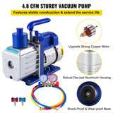 VEVOR Vacuum Pump 4.8CFM 1/3HP Air Vacuum Pump HVAC A/C Air Refrigerant Rotary Vane Vacuum Pump Single Stage 4 Valve AC Manifold Gauge Set (4.8CFM1/3HP) - Front View