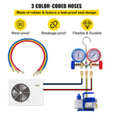 VEVOR Vacuum Pump 4.8CFM 1/3HP Air Vacuum Pump HVAC A/C Air Refrigerant Rotary Vane Vacuum Pump Single Stage 4 Valve AC Manifold Gauge Set (4.8CFM1/3HP) - Top-Down View