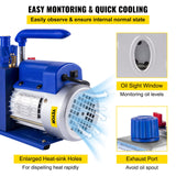 VEVOR Vacuum Pump 4.8CFM 1/3HP Air Vacuum Pump HVAC A/C Air Refrigerant Rotary Vane Vacuum Pump Single Stage 4 Valve AC Manifold Gauge Set (4.8CFM1/3HP) - 45-Degree Angle