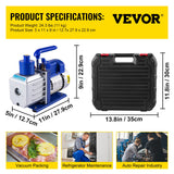 VEVOR Vacuum Pump 4.8CFM 1/3HP Air Vacuum Pump HVAC A/C Air Refrigerant Rotary Vane Vacuum Pump Single Stage 4 Valve AC Manifold Gauge Set (4.8CFM1/3HP) - Rear View