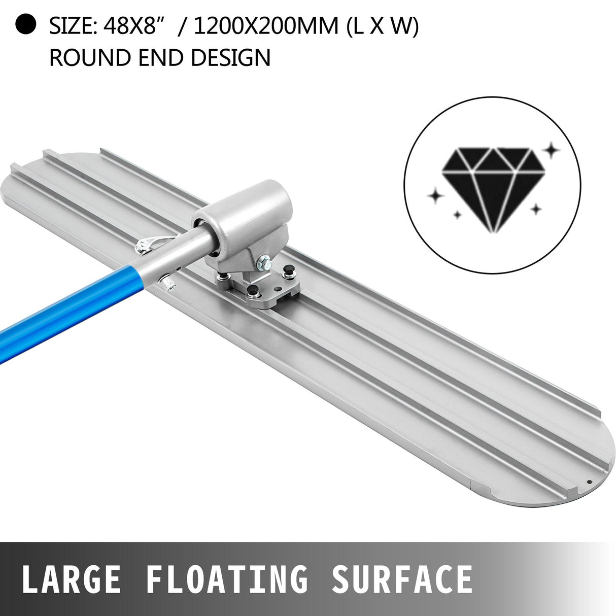 VEVOR Bull Float Magnesium Concrete Float 48 x 8" Round End Concrete Float Tool Cement Tool Bull Concrete Kit Bull Float with 4 Float Handle Bull