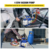 Vevor 4CFM 1/4HP Rotary Vane Vacuum Pump + R134AManifold Gauge Tester Charging +Hose - Front View