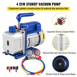 Vevor 4CFM 1/4HP Rotary Vane Vacuum Pump + R134AManifold Gauge Tester Charging +Hose - Side View