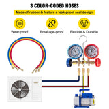 Vevor 4CFM 1/4HP Rotary Vane Vacuum Pump + R134AManifold Gauge Tester Charging +Hose - 45-Degree Angle