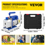 Vevor 4CFM 1/4HP Rotary Vane Vacuum Pump + R134AManifold Gauge Tester Charging +Hose - Close-Up Angle