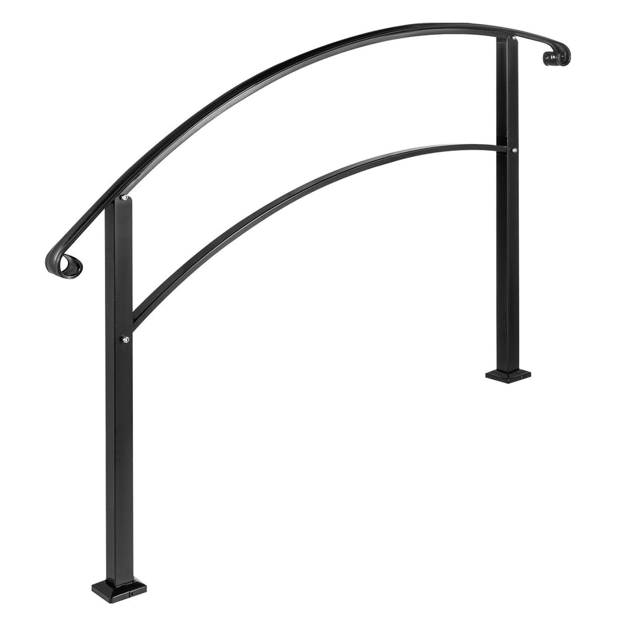 4-Step Handrail Fits 1 or 4 Steps Matte Black Stair Rail Wrought Iron Handrail with Installation Kit Hand Rails for Outdoor Steps