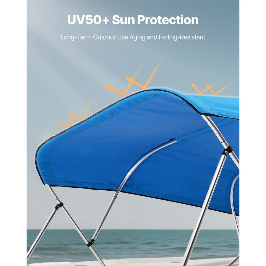 4 Bow Boat Bimini Tops, 600D Polyester Canopy, Waterproof & Sun Protection Boat Awning Canopy with Storage Bag, Bimini Top Replacement, 96"Lx(91"-96")W, Pacific Blue (Support Frame Not Included)