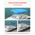 4 Bow Boat Bimini Tops, 600D Polyester Canopy, Waterproof & Sun Protection Boat Awning Canopy with Storage Bag, Bimini Top Replacement, 96"Lx(91"-96")W, Pacific Blue (Support Frame Not Included)