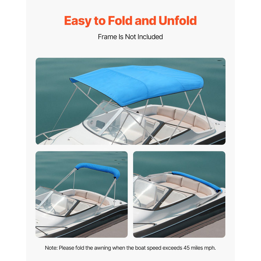 4 Bow Boat Bimini Tops, 600D Polyester Canopy, Waterproof & Sun Protection Boat Awning Canopy with Storage Bag, Bimini Top Replacement, 96"Lx(91"-96")W, Pacific Blue (Support Frame Not Included)