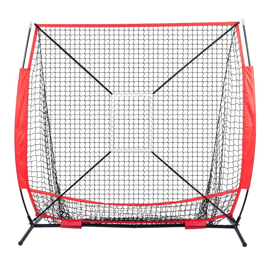 5x5 Baseball Softball Practice Net, Portable Baseball Training Net for Hitting Batting Catching Pitching, Backstop Baseball Equipment with Bow Frame, Carry Bag, Strike Zone, Ball, Batting Tee