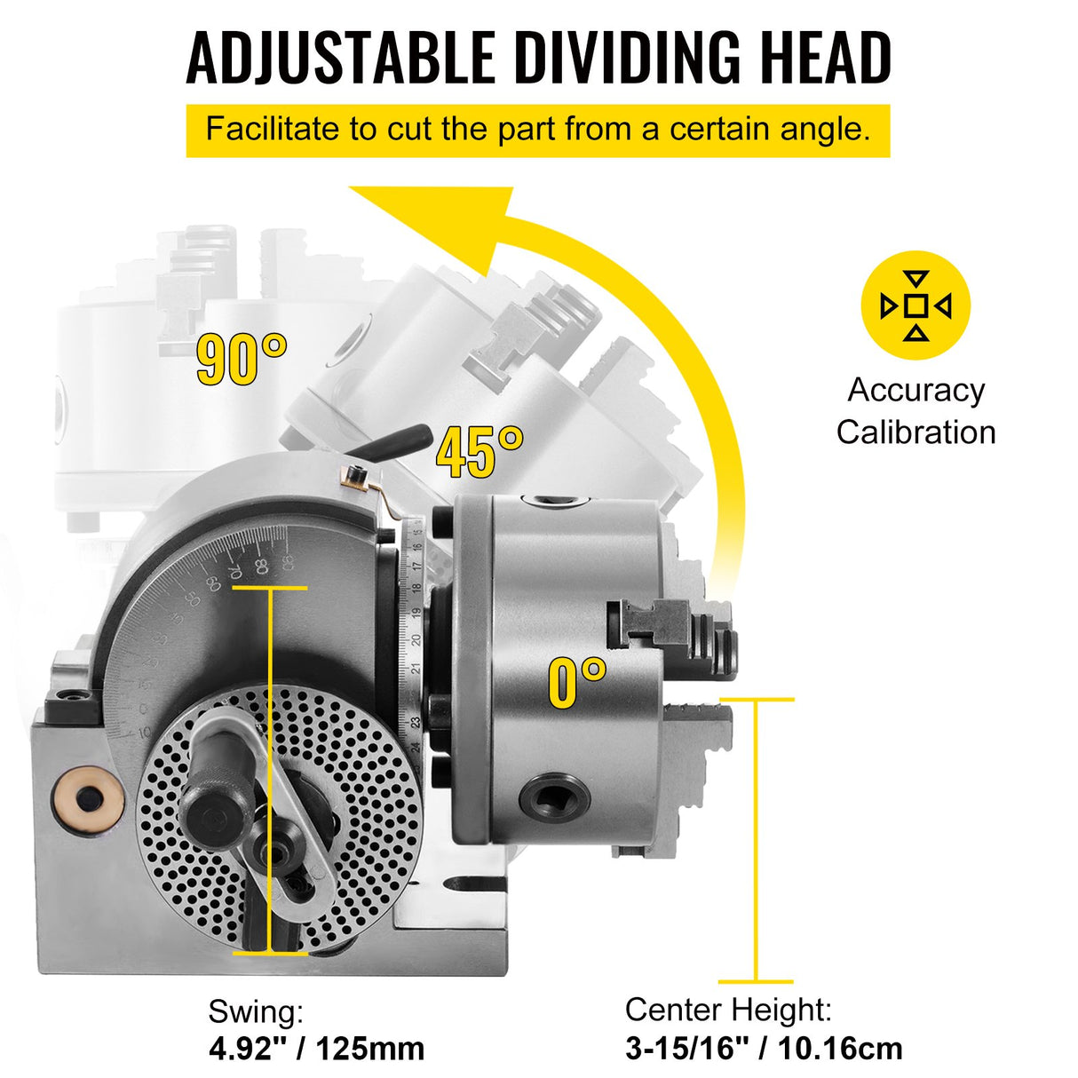 VEVOR BS-0 Dividing Head 5 Inch, Precision Dividing Head Set with 5" 3-jaw Chuck & Tailstock Dividing Plates for Milling Machine