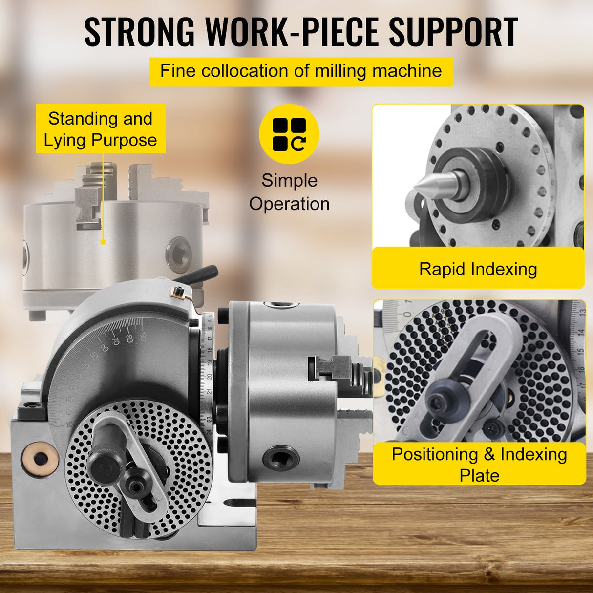 VEVOR BS-0 Dividing Head 5 Inch, Precision Dividing Head Set with 5" 3-jaw Chuck & Tailstock Dividing Plates for Milling Machine