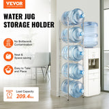 5 Tiers Water Jug Holder, 5 Gallon Water Bottle Holder, Single Row Water Bottle Rack for 5 Bottles, Heavy Duty Water Jug Rack for Kitchen, Office, Living Room, Silver