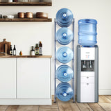 VEVOR 5 Tiers Water Jug Holder, 5 Gallon Water Bottle Holder, Single Row Water Bottle Rack for 5 Bottles, Heavy Duty Water Jug Rack for Kitchen, Office, Living Room, Silver - Low Angle