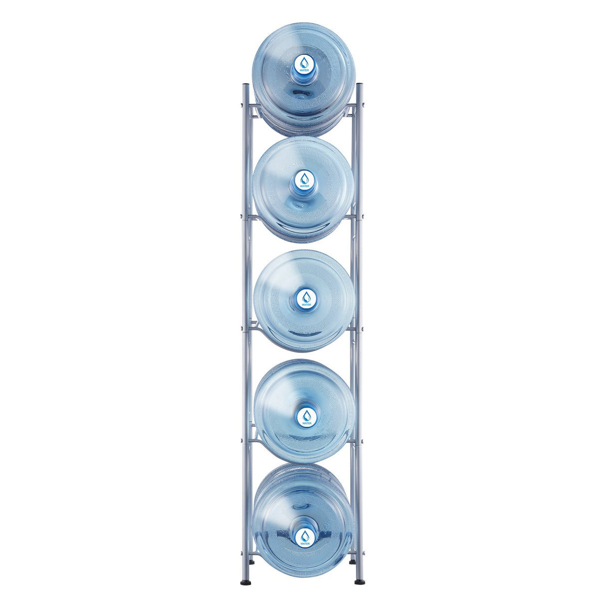 5 Tiers Water Jug Holder, 5 Gallon Water Bottle Holder, Single Row Water Bottle Rack for 5 Bottles, Heavy Duty Water Jug Rack for Kitchen, Office, Living Room, Silver