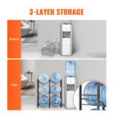3 Tiers Water Jug Holder, 5 Gallon Water Bottle Holder, Double Row Water Bottle Rack for 6 Bottles, Heavy Duty Water Jug Rack for Kitchen, Office, Living Room, Black