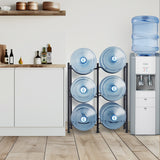 VEVOR 3 Tiers Water Jug Holder, 5 Gallon Water Bottle Holder, Double Row Water Bottle Rack for 6 Bottles, Heavy Duty Water Jug Rack for Kitchen, Office, Living Room, Black - Low Angle