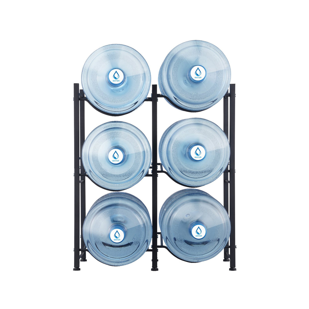 3 Tiers Water Jug Holder, 5 Gallon Water Bottle Holder, Double Row Water Bottle Rack for 6 Bottles, Heavy Duty Water Jug Rack for Kitchen, Office, Living Room, Black