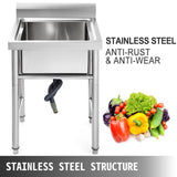 VEVOR Handmade Sink Non-magnetic Stainless Steel Kitchen Sink Hand Made 1 Compartment 44.4 x 41.9 x 25.4 cm Capacity Huge Tub Sink for Farmhouse Cafe